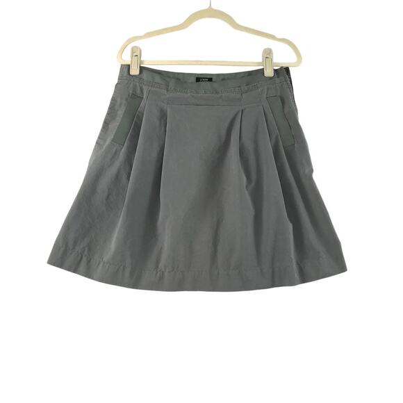J.CREW Cotton Mini Skirt 8 Gray Front Pleated Pockets A-Line Retro City Chick - Picture 1 of 8